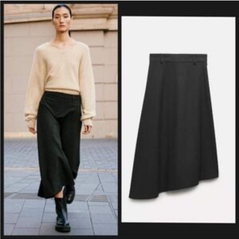 Zara asymmetrical hem cape gray midi skirt sz.S